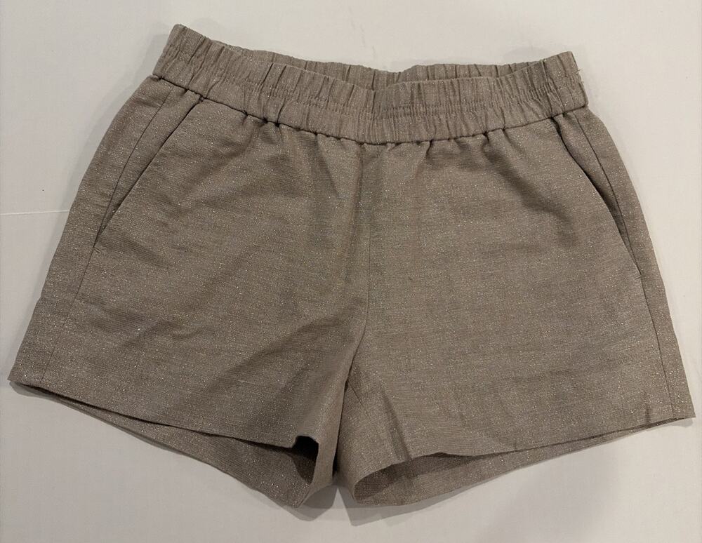 J Crew Metallic Linen Cotton Shorts Size 00 Gold Shimmer Glitter Pull On Elastic